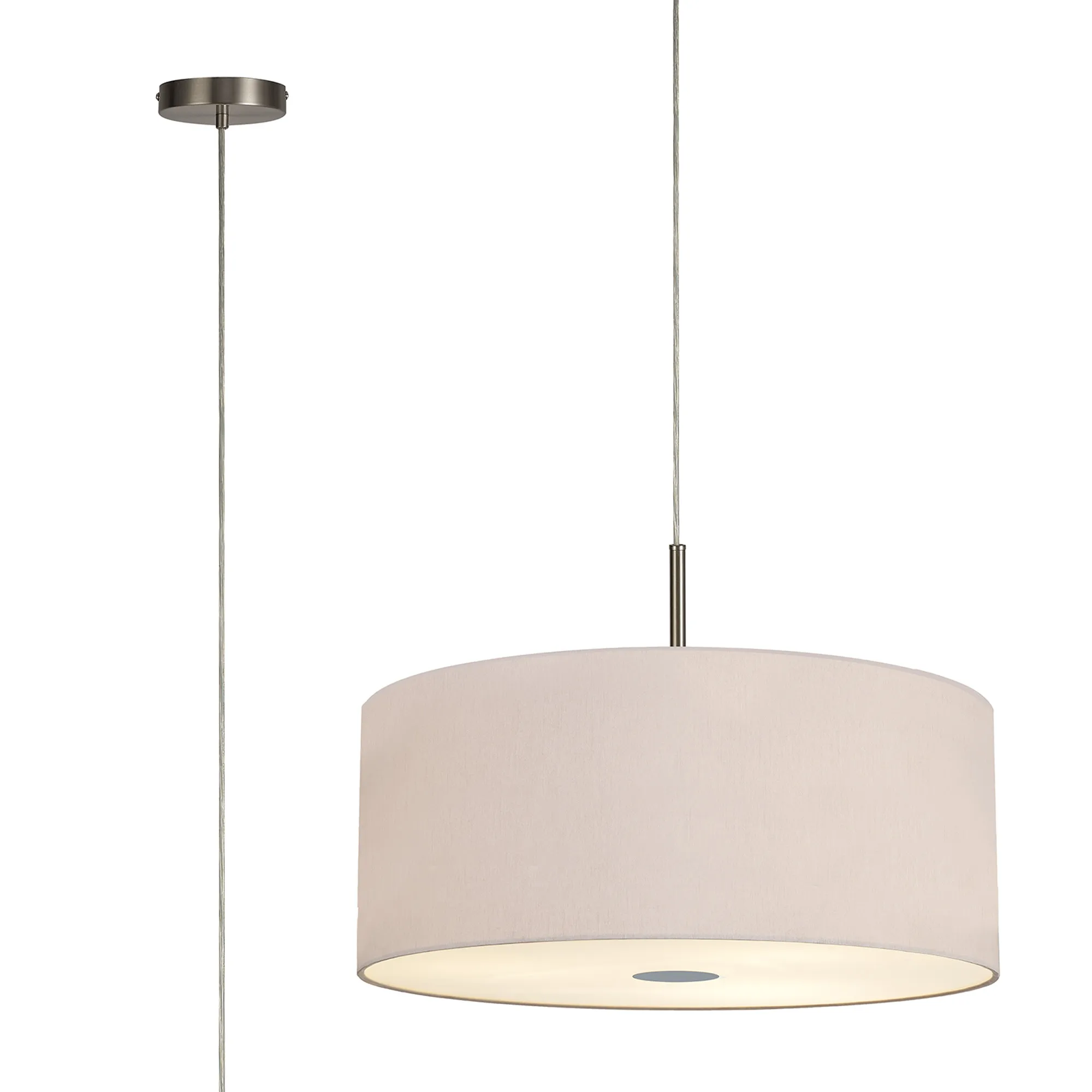 DK0546  Baymont 60cm 5 Light Pendant Satin Nickel, Nude Beige/Moonlight, Frosted Diffuser